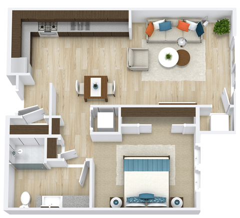 3D Floor plan of 1 Bedroom 1 Bathroom Apartment at Aspen Ridge